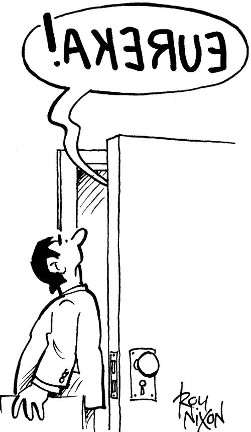 Speech bubble showing EUREKA! back to front.