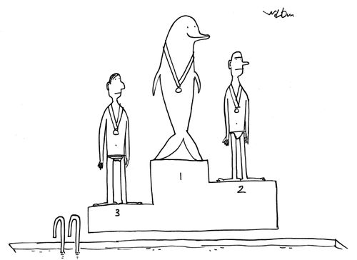 Dolphin wins the swimming competition.