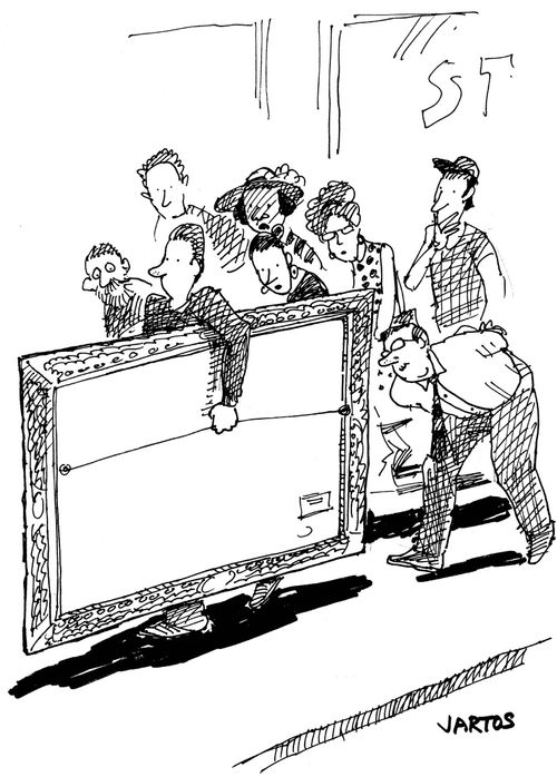 People admiring moving portrait.