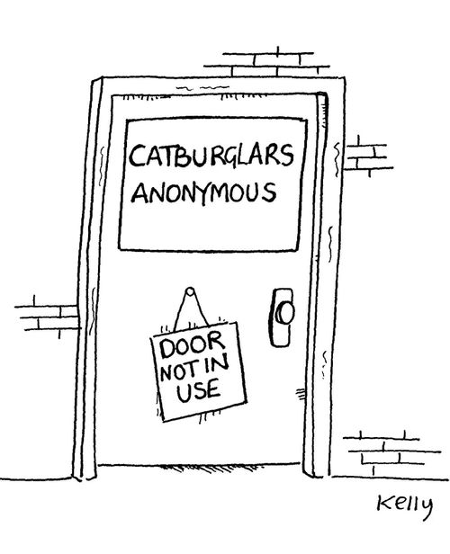 Catburglar's anonymous. Sign saying 'door not in use'.