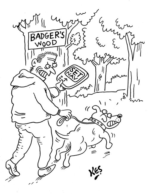 Thug takes dog badger baiting with 'Set Nav'.