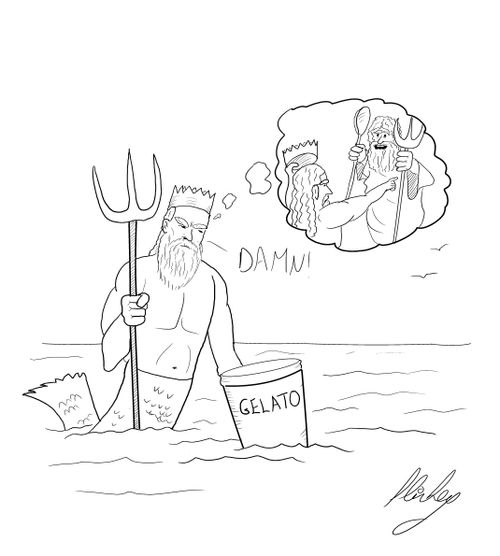 Posoidon curses the day he chose the trident over a big spoon.