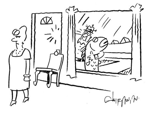A man's wife locks the door when he comes back from fishing.  