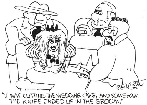 'I was cutting the wedding cake, and somehow, the knife ended up in the groom.'