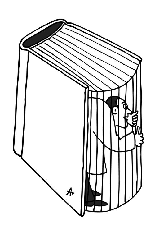 Man trapped inside a book.