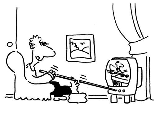 Snooker cue changes the channels on tv.