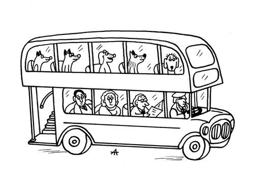 Dogs on a bus.