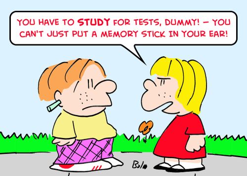 'You have to STUDY for tests, dummy -- you can't just put a memory stick in your ear!'