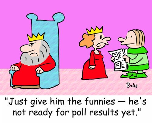 'Just give him the funnies -- he's not ready for poll results yet.'