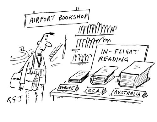 In-flight reading book varying in size depending on journey length.