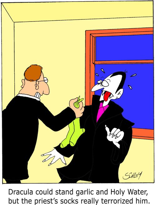 Dracula could stand garlic and Holy Water, but the priest's socks really terrorized him.