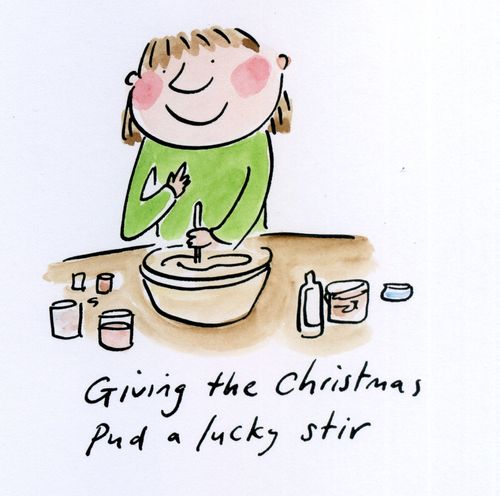 Giving the pud a lucky stir.