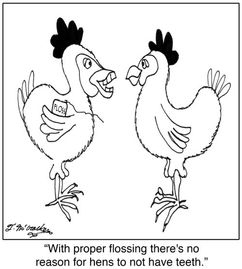 'With proper flossing there's no reason for hens to not have teeth.'