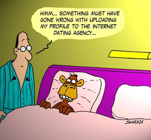 'Hmm... something muste have gone wrong with uploading my profile to the internet dating agency...'