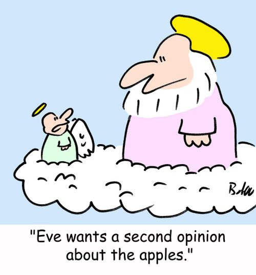 'Eve wants a second opinion about the apples.'