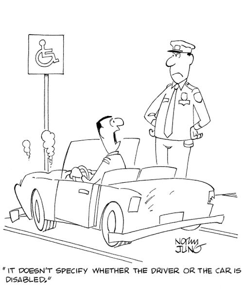 'It doesn't specify whether the driver or the car is disabled.'