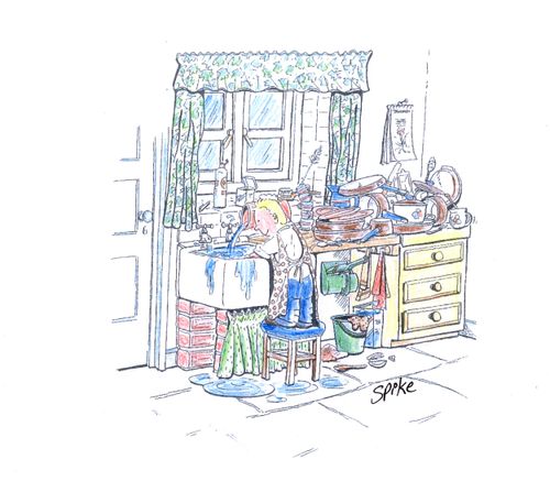 Boy washing dishes