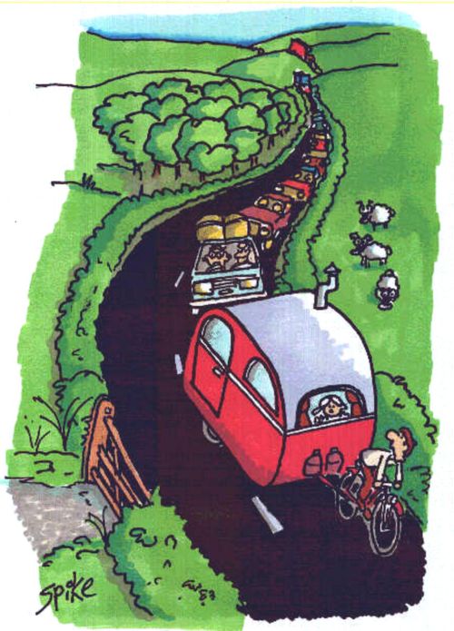 Caravan towed by bike.