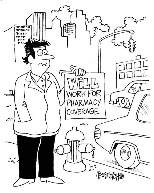 'Will work for pharmacy coverage.'