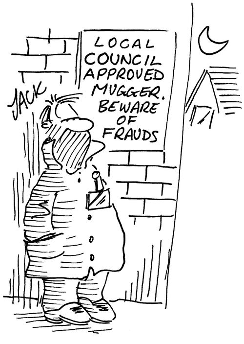 'Local council approved mugger. Beware of frauds.'
