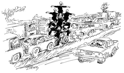 Motorbike display team caught in traffic jam