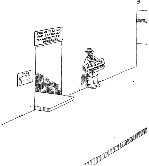 Clinic for sexually transmitted diseases - Man outside selling believable explanations