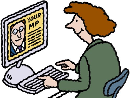Woman searching internet for info about her MP.