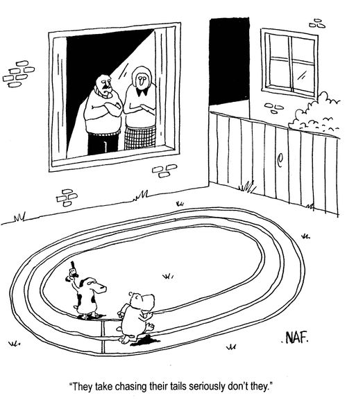 'They take chasing their tails seriously, don't they.'