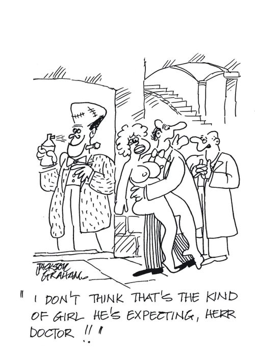 "I don't think that's the kind of girl he's expecting, Herr Doctor!"