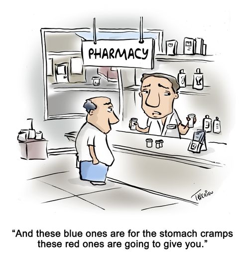 'And these blue ones are for the stomach cramps these red ones are going to give you,'