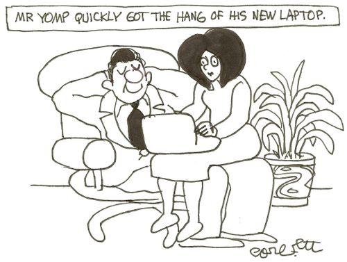 Mr Yomp quickly got the hang of his new laptop.