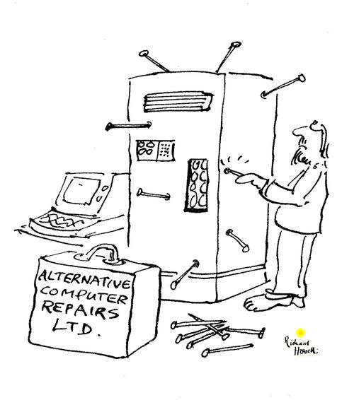 Repairing a computer using acupuncture.