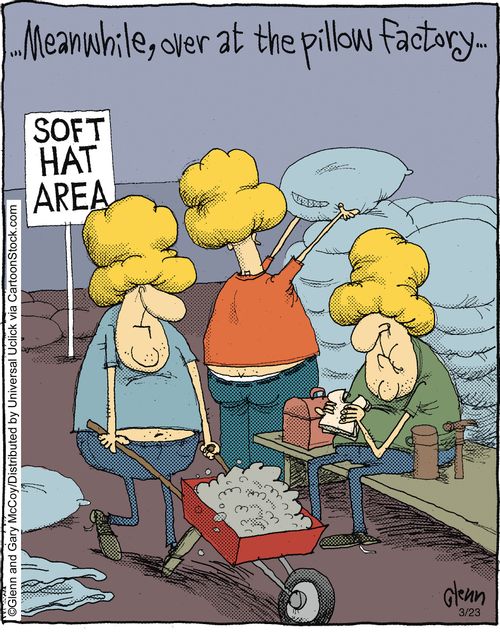 ...Meanwhile, over at the pillow factory...