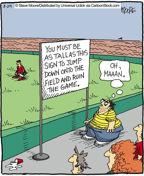 You must be as tall as this sign to jump down into the field and ruin the game.