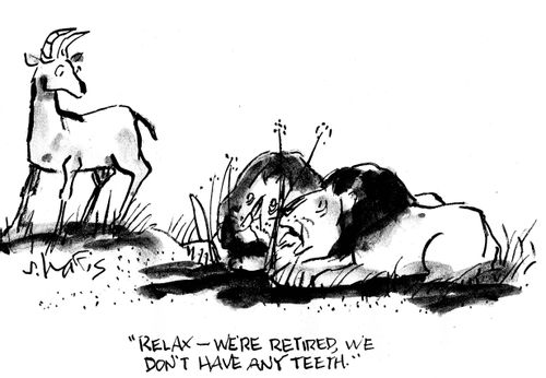 'Relax - we're retired, we don't have any teeth.'