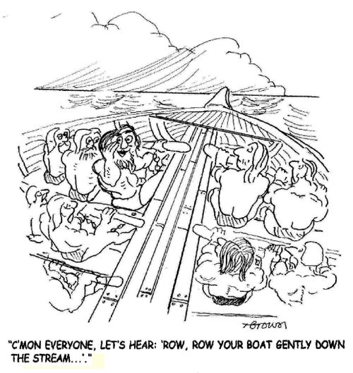 'C'mon everyone, let's hear: 'Row, row, row your boat gently down the stream. . .'.'