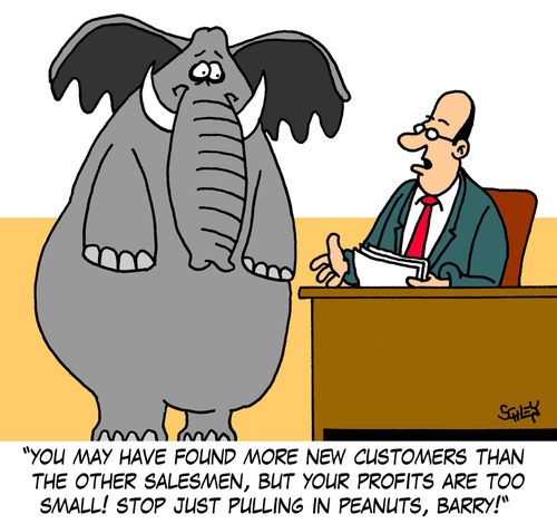 'You may have found more new customers than the other salesmen, but your profits are too small! Stop just pulling in peanuts, Barry!'