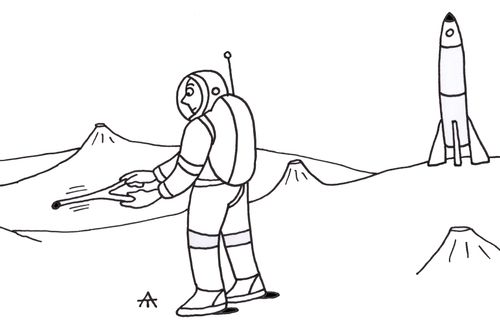 Astronaut dowsing on new planet.