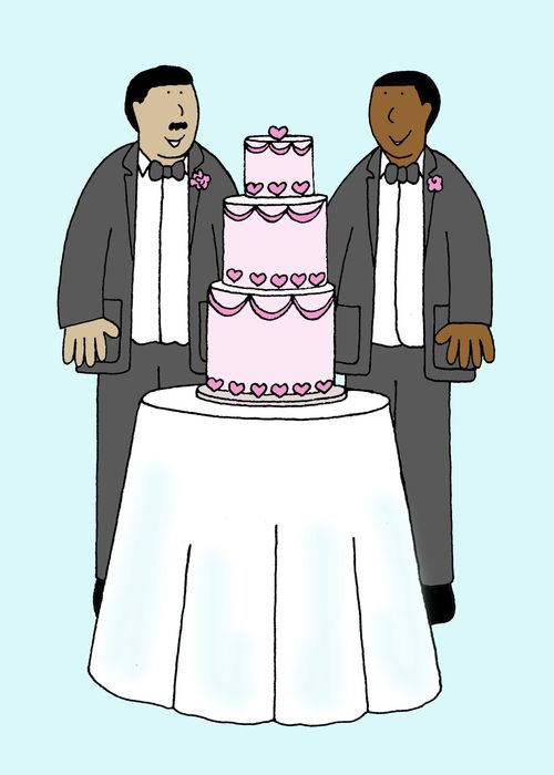 Two grooms in evening suits.