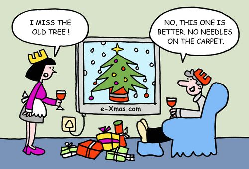 I miss the old tree. No, this one is better. No needles on the carpet.
