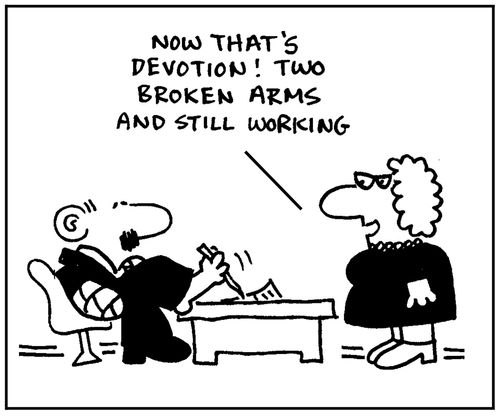 'Now that's devotion. Two broken arms and still working.'