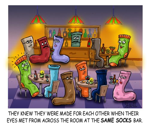 They knew they were made for each other when their eyes met from across the room at the Same Socks Bar,