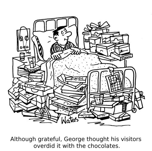 Although grateful, George thought his visitors overdid it with the chocolates.