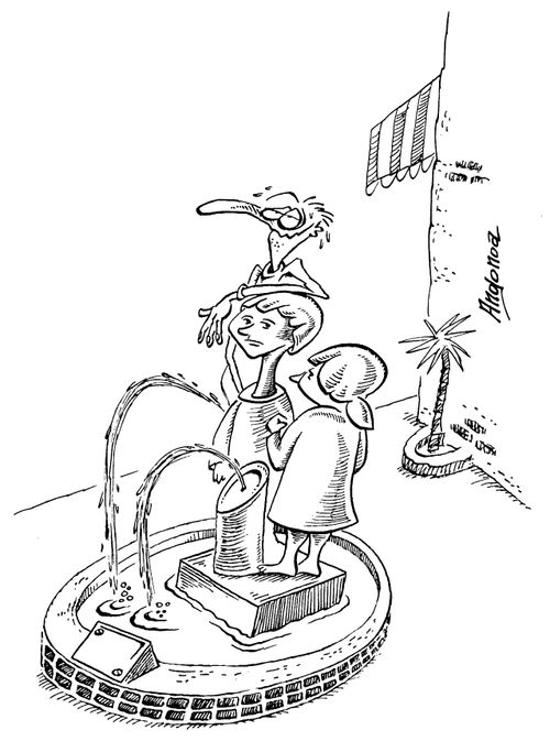 Man relieving himself in a fountain