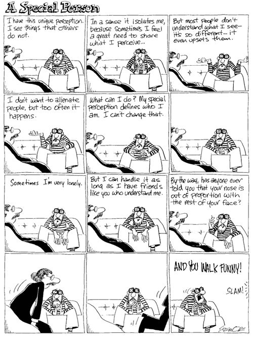A Special Person - man explains to psychiatrist how his special perception leaves him friendless.