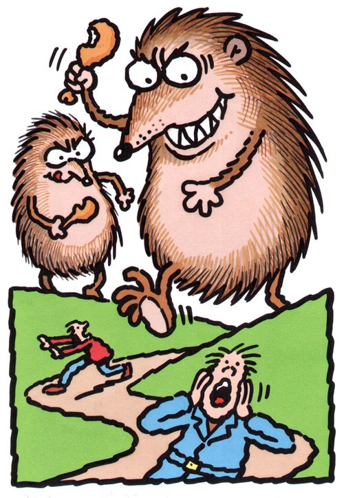Giant hedgehogs attacking people.