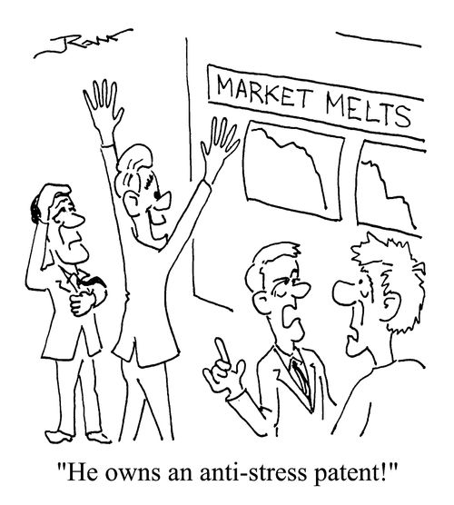 Man cheering at stock market collapse - "He owns an anti-stress patent!"