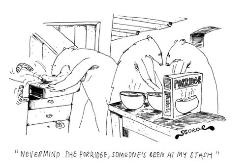 'Nevermind the porridge, someone's been at my stash.'