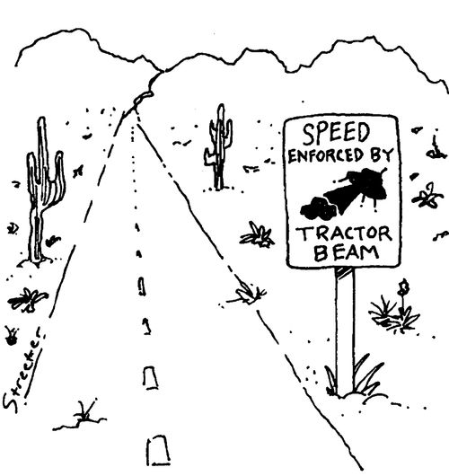 Speed enforced by tractor beam.