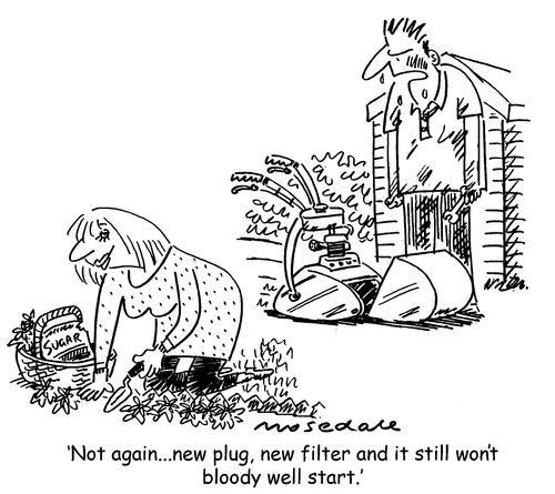 'Not again... new plug, new filter and it still won't bloody well start.'